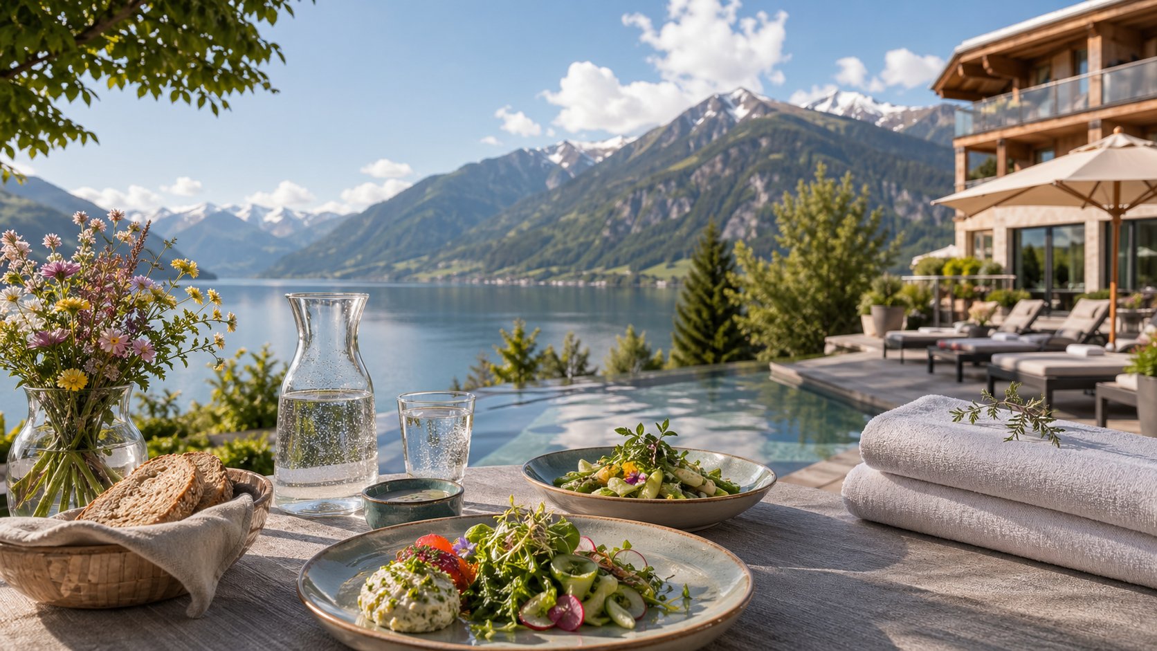 Austrian lakeside terrace prepared for an Ascension Day short break