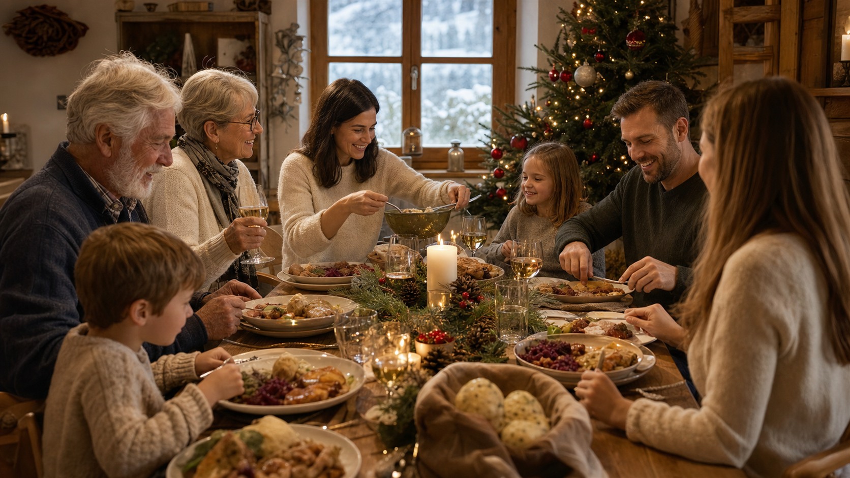 Festlich gedeckter Tisch als Symbol für Christtag, Familienessen und Weihnachtsurlaub in Österreich