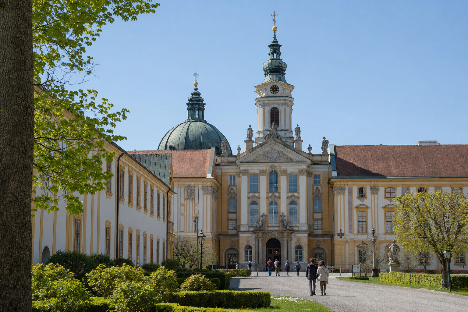 Baroque facade and courtyard of St Florian Abbey in Upper Austria