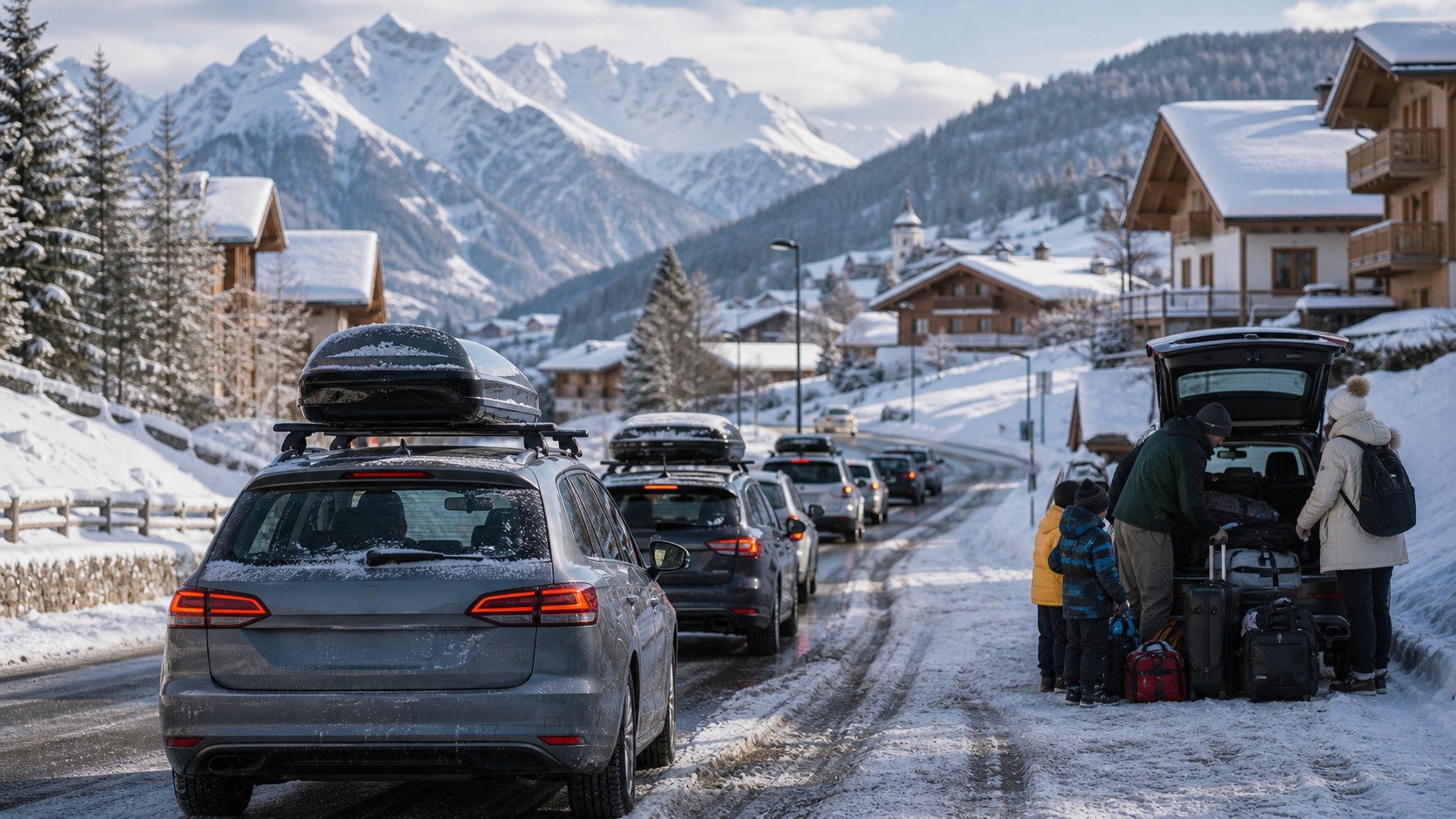 Winter return traffic at the end of the Christmas holidays in Austria