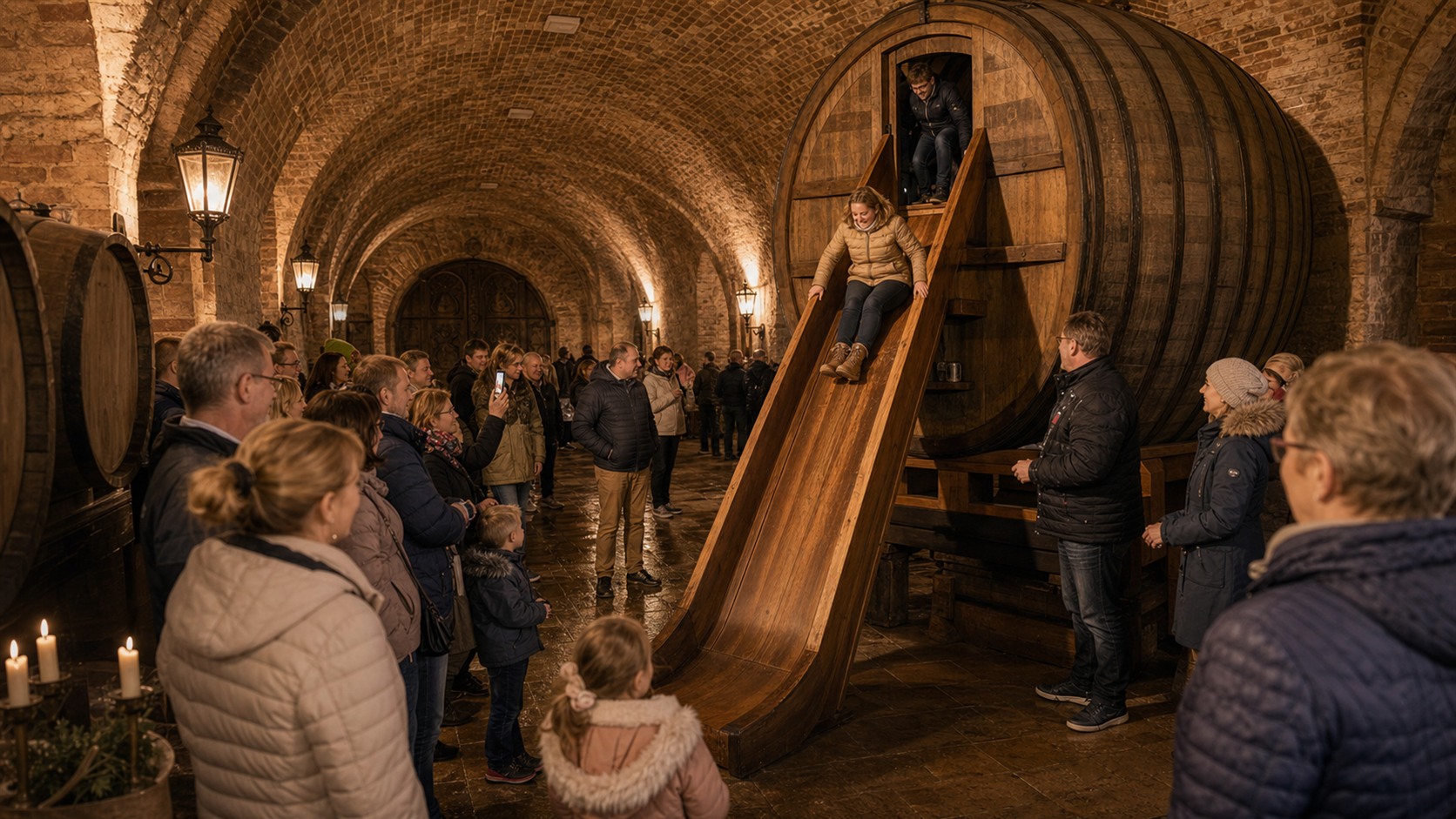 Historisches Weinfass im Binderstadl als Symbol für das Fasslrutschen am Leopolditag in Klosterneuburg