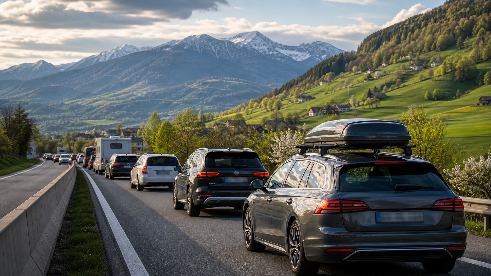 Rückreiseverkehr am Ostermontag auf einer österreichischen Autobahn im Frühling
