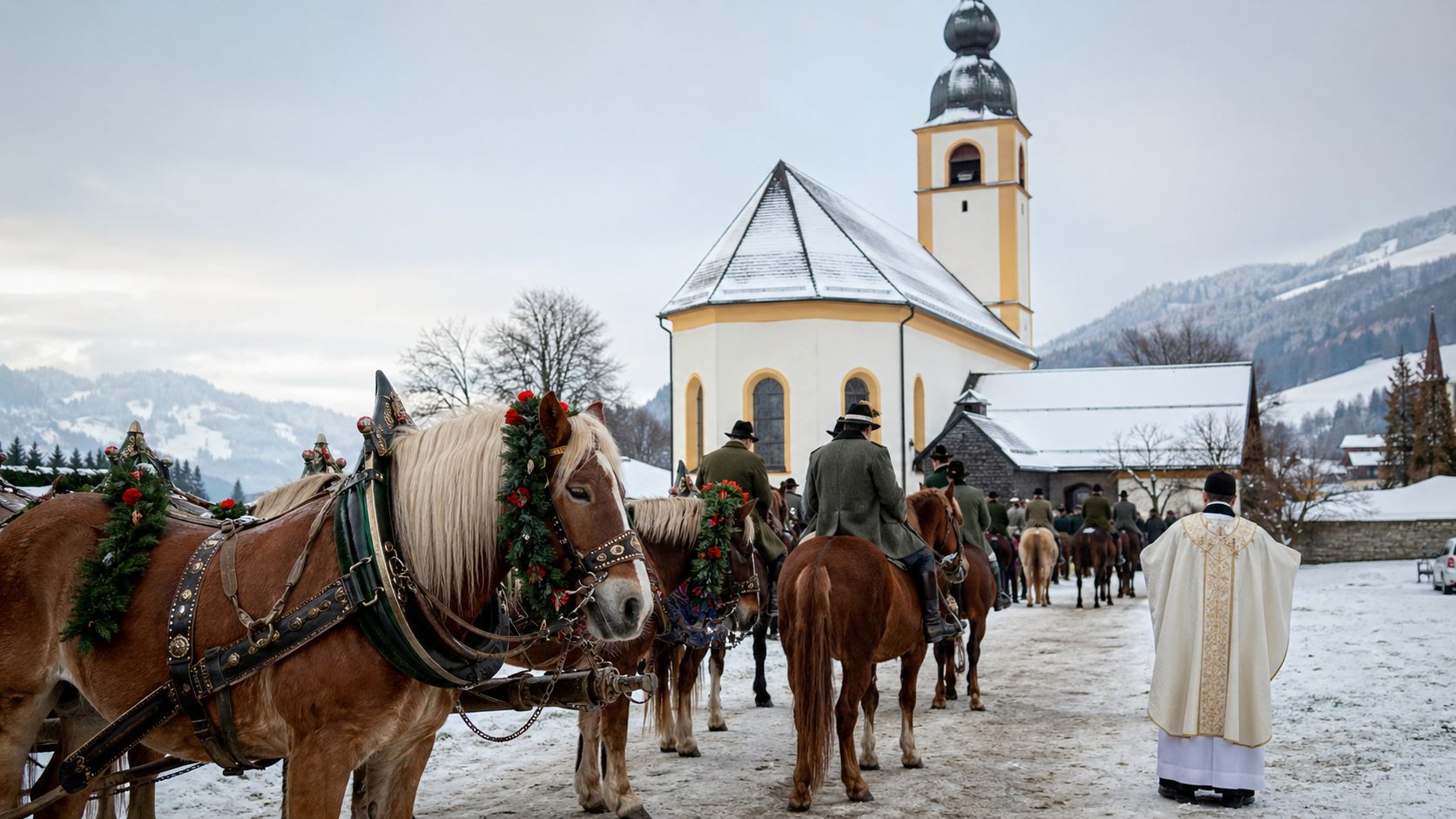 Winter horse blessing as part of Stefaniritt traditions in Austria